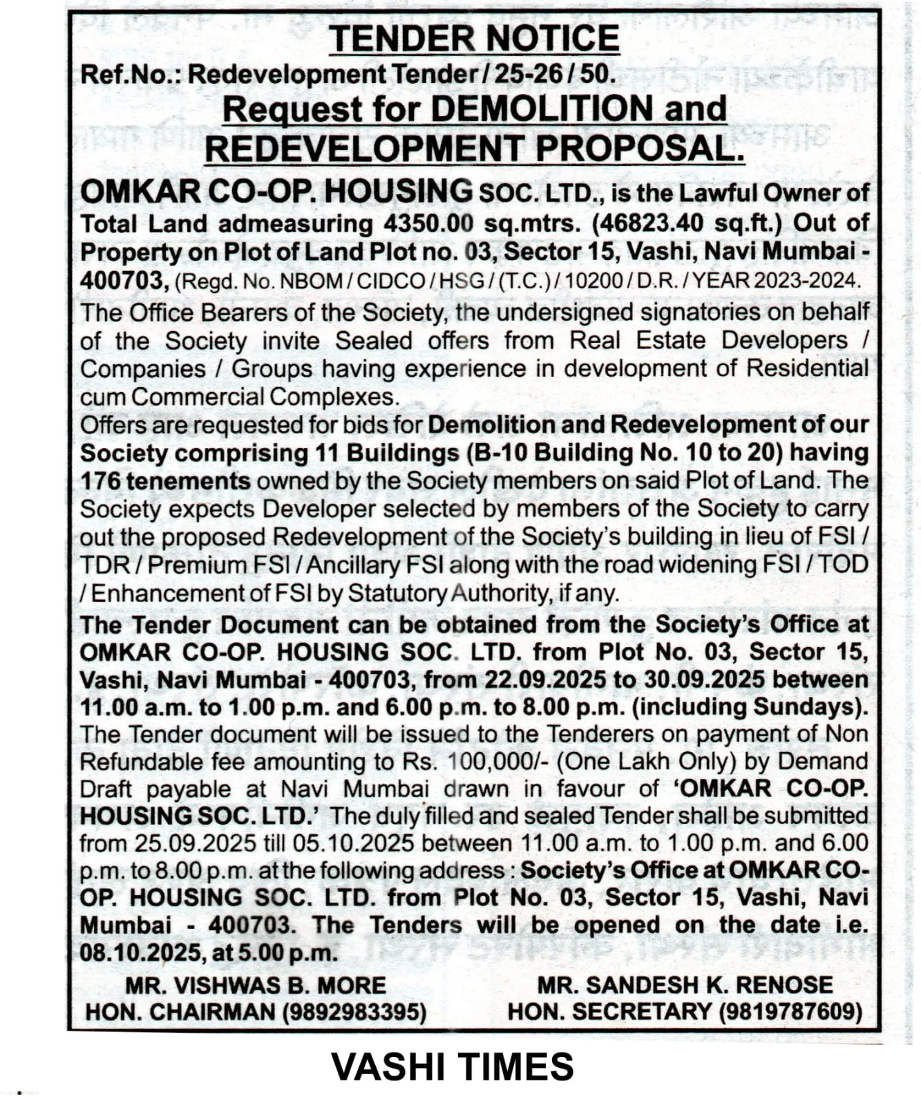 Tender Notice — Vashi Times